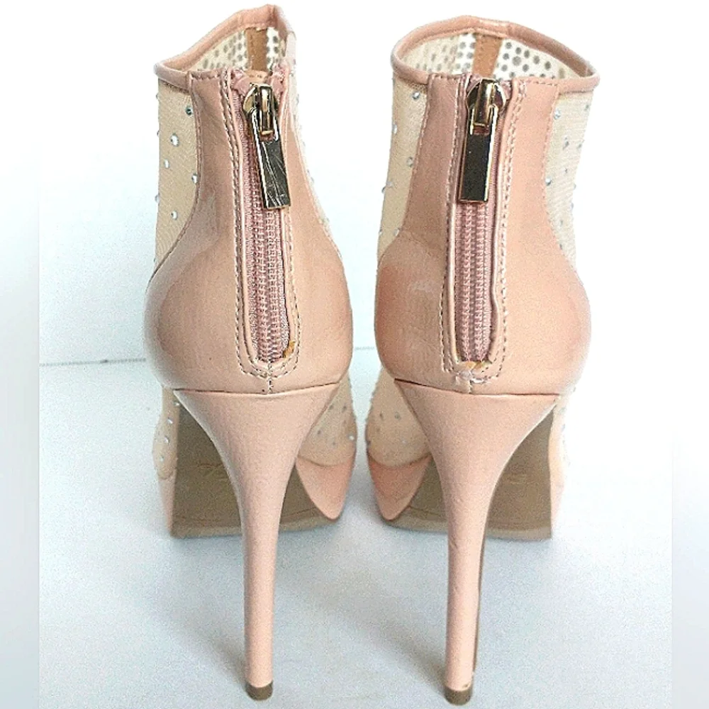 New w/Box Thalia Sodi Desire Nude Mesh Bling Peep-Toe Platform Stilettos Size 10